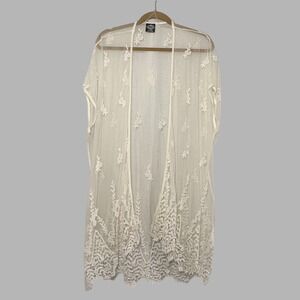 Cal Style White Embroidered Lace Mesh Kimono Cardigan XL 2XL Boho Duster